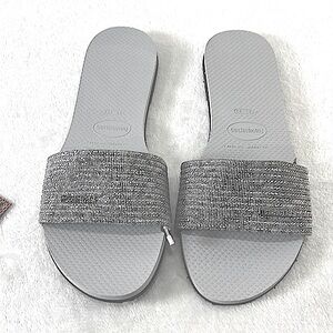 Havaianas You Malta Metallic Slide Sandal Womens Size 11/12M Ice Grey New